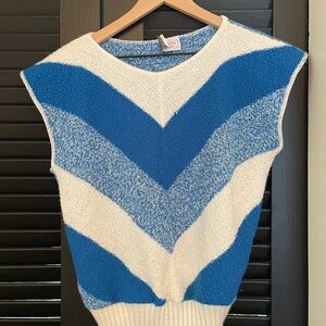 Jessica Scott Vintage blue and white chevron cotton knit top /  best size medium